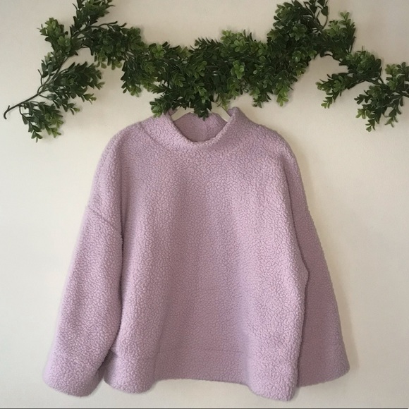 Gap Purple Sherpa Mock Neck Fuzzy Sweater sz L - Picture 3 of 3